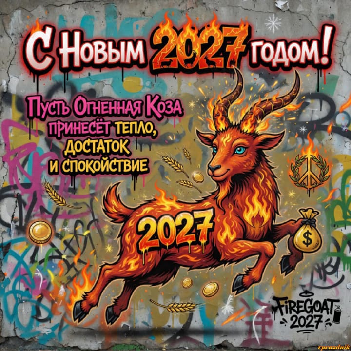 с Новым годом 2027 Огненной Козы, открытка №11