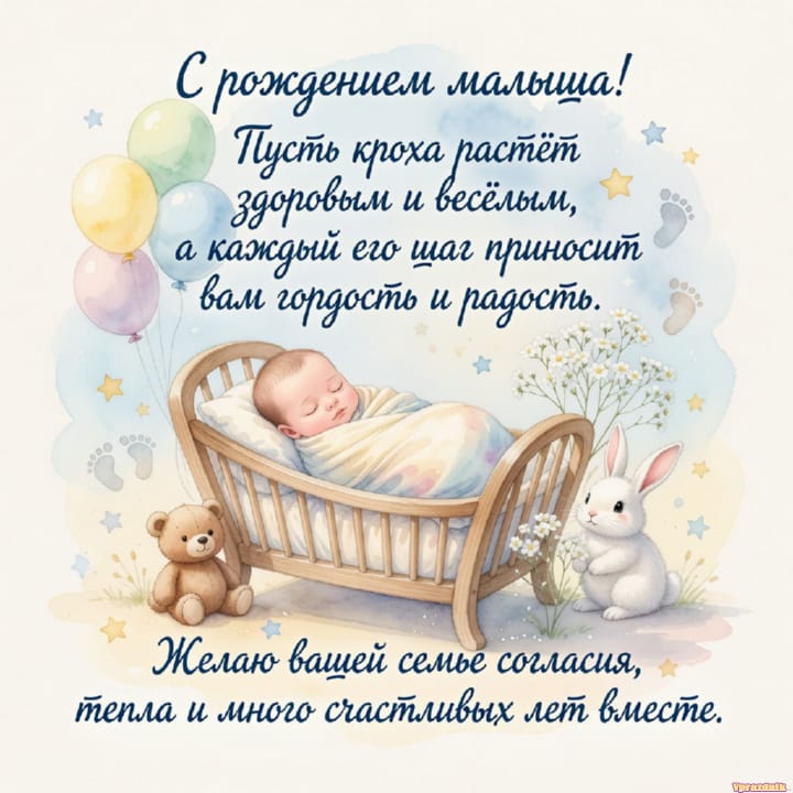 красивая открытка №1 с рождением ребёнка
