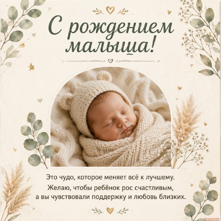 С рождением ребёнка, открытка №3