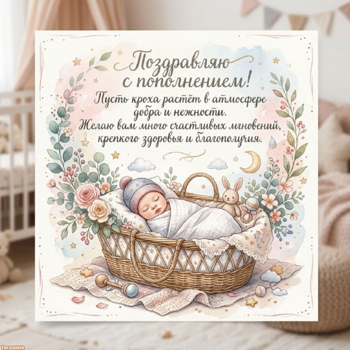 С рождением ребёнка, открытка №4