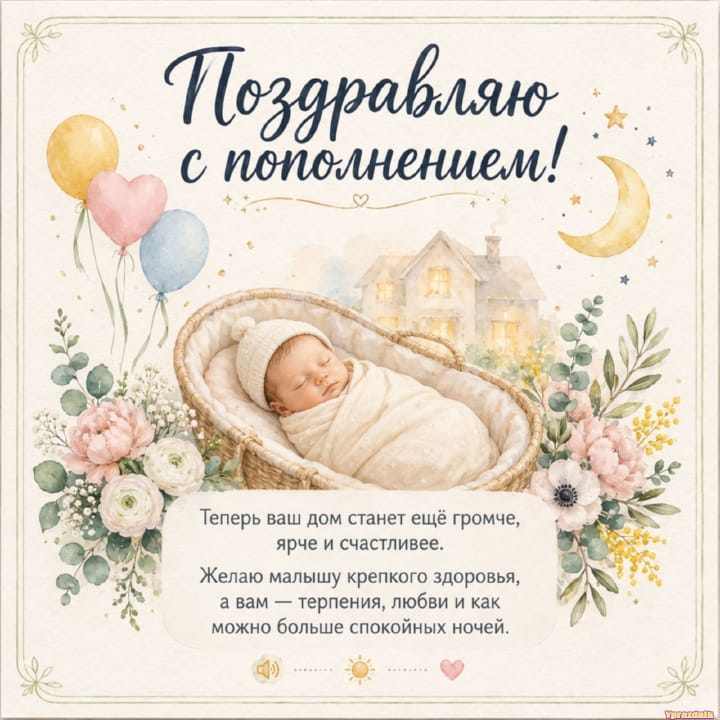 С рождением ребёнка, открытка №5