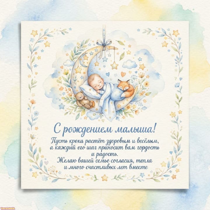 С рождением ребёнка, открытка №6