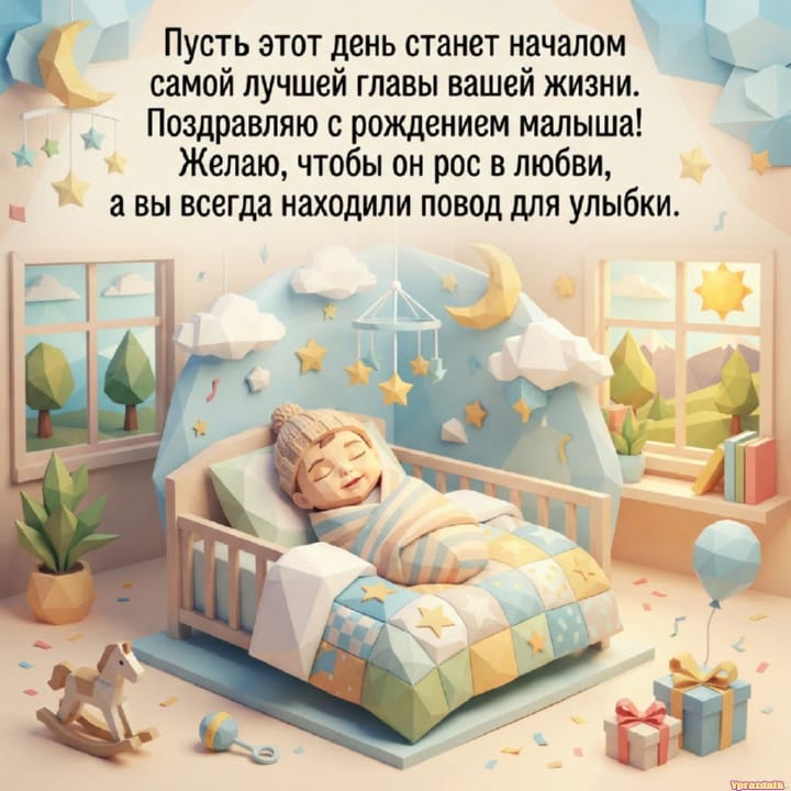 С рождением ребёнка, открытка №7
