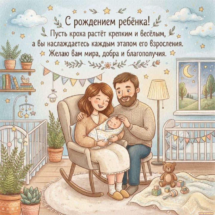 С рождением ребёнка, открытка №9