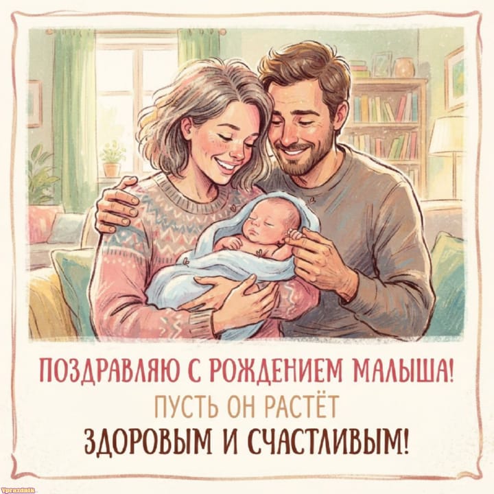 С рождением ребёнка, открытка №13