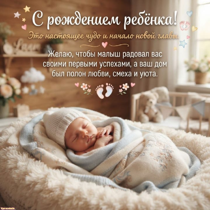 С рождением ребёнка, открытка №17
