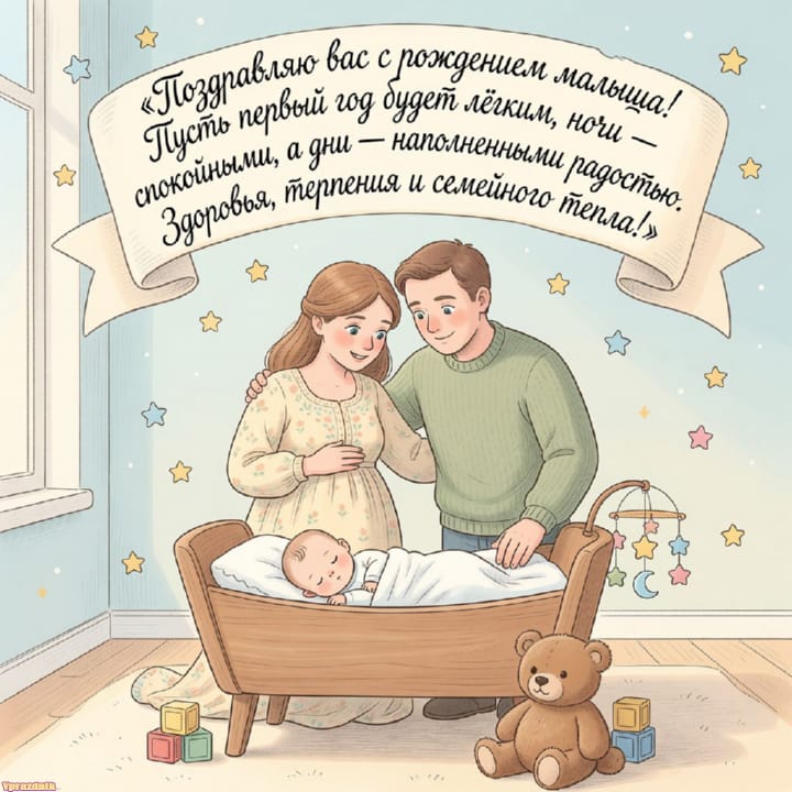 С рождением ребёнка, открытка №19