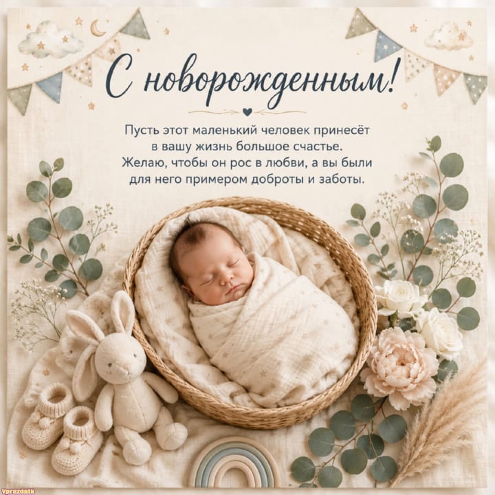 С рождением ребёнка, открытка №28