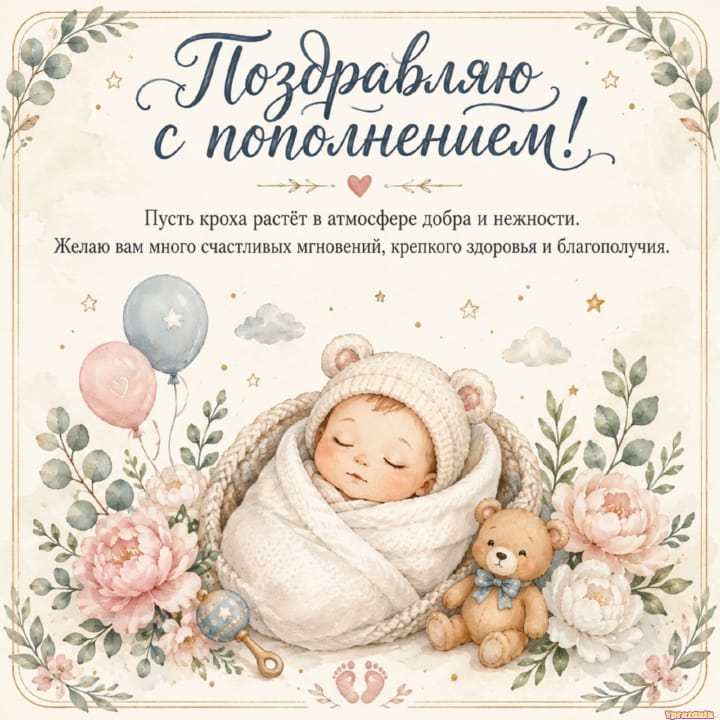 С рождением ребёнка, открытка №29