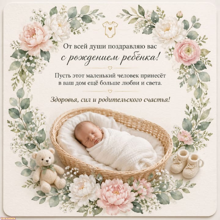 С рождением ребёнка, открытка №32