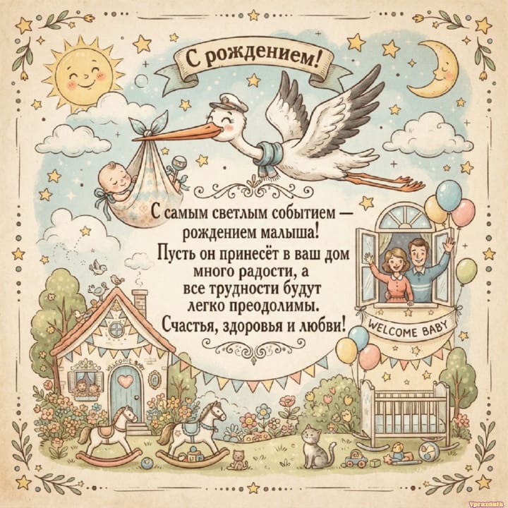 С рождением ребёнка, открытка №40