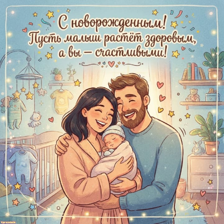 С рождением ребёнка, открытка №43