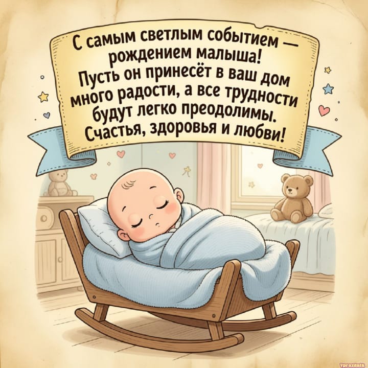С рождением ребёнка, открытка №45