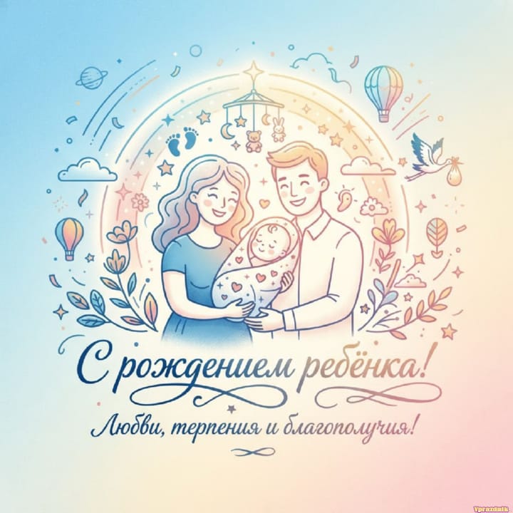 С рождением ребёнка, открытка №47