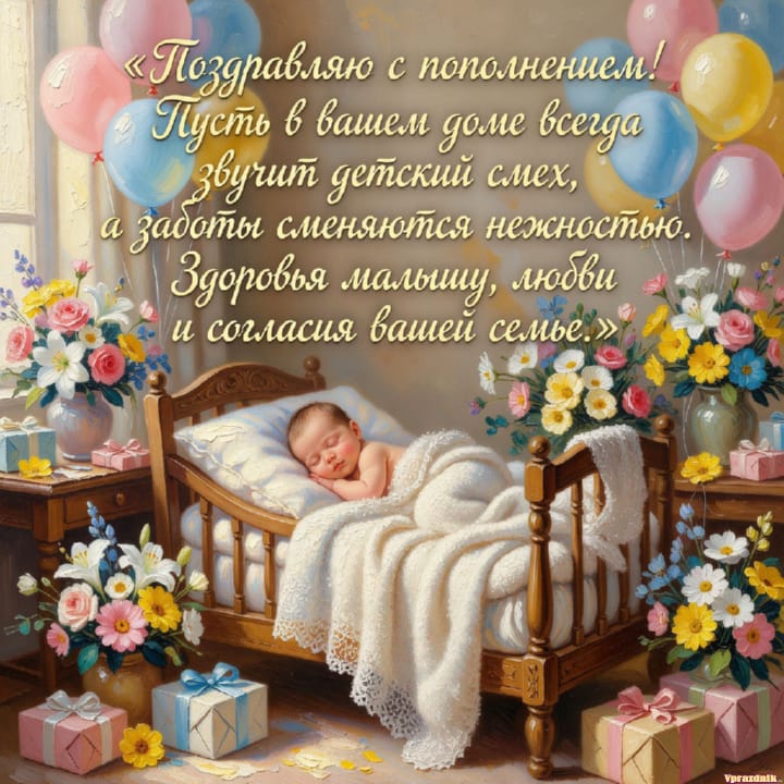 С рождением ребёнка, открытка №49
