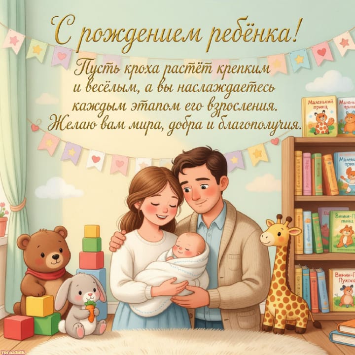 С рождением ребёнка, открытка №50