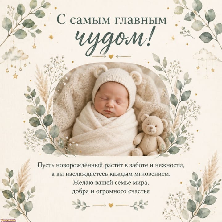 С рождением ребёнка, открытка №56