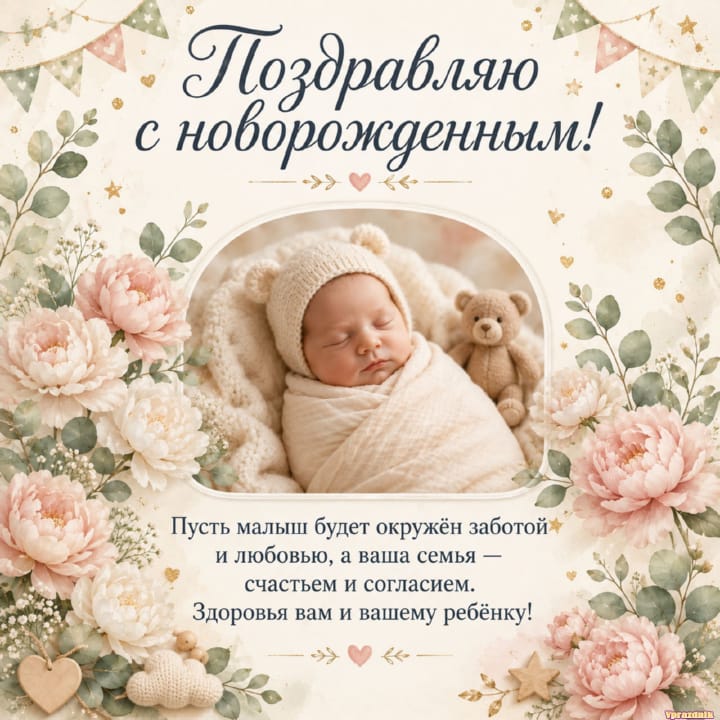 С рождением ребёнка, открытка №59