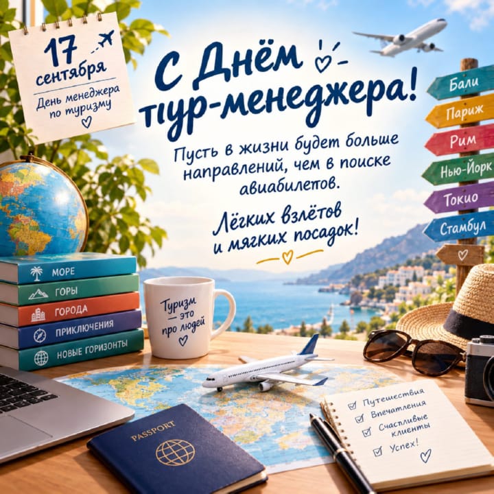 красивая открытка №1 с днем тур-менеджера (менеджера по туризму)