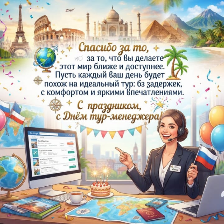 красивая открытка №3 с днем тур-менеджера (менеджера по туризму)