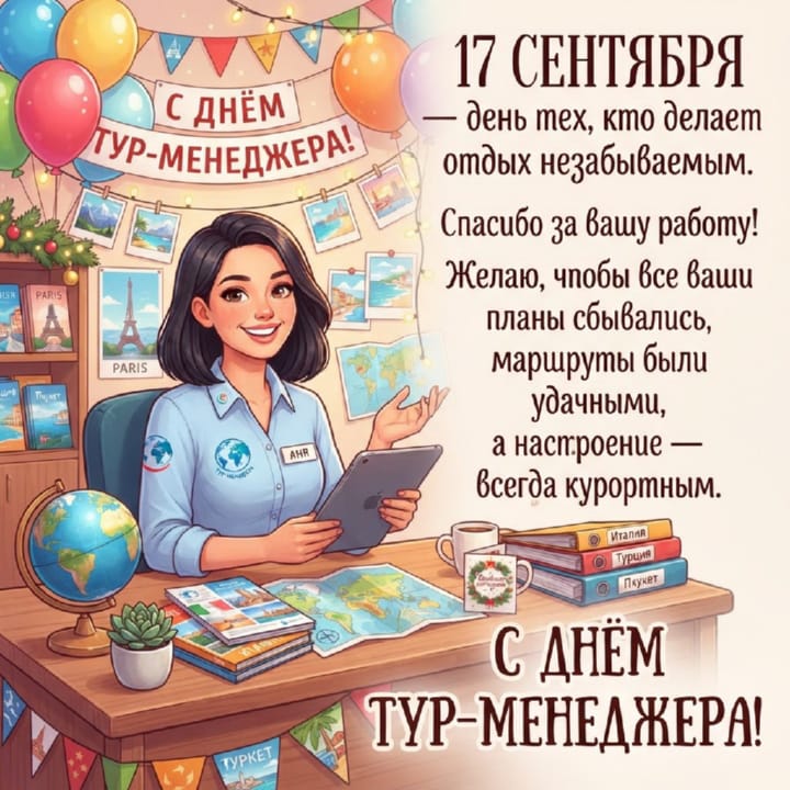 красивая открытка №49 с днем тур-менеджера (менеджера по туризму)