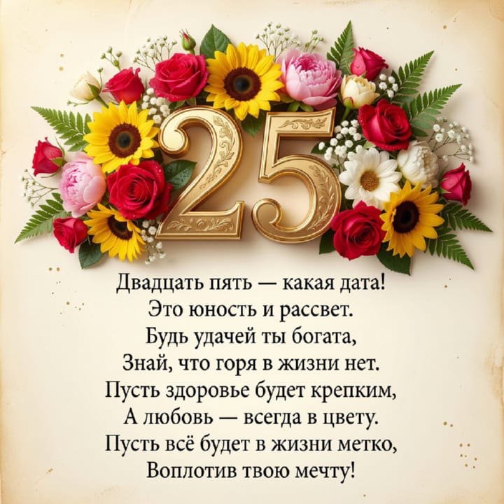 открытка на юбилей 25 лет красивая открытка №109 на юбилей 25 лет